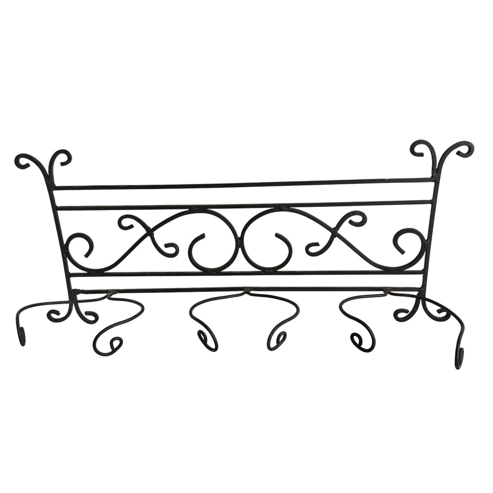 Vintage‎ Wrought Wall Mount 3-Loop Scroll Rack Black Metal Towel Plate Holder